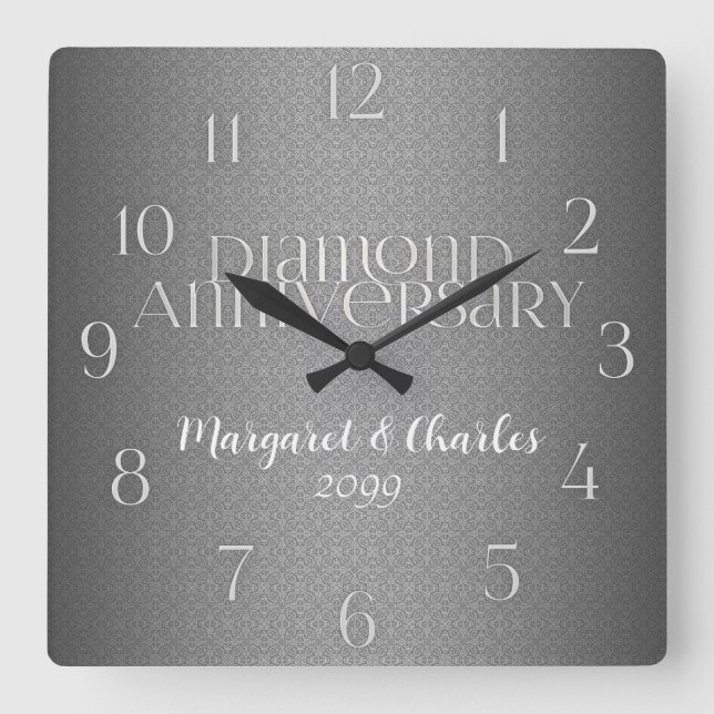 Relógio Quadrado 60º Diamond Wedding Annivesary Personalizado (Frente)