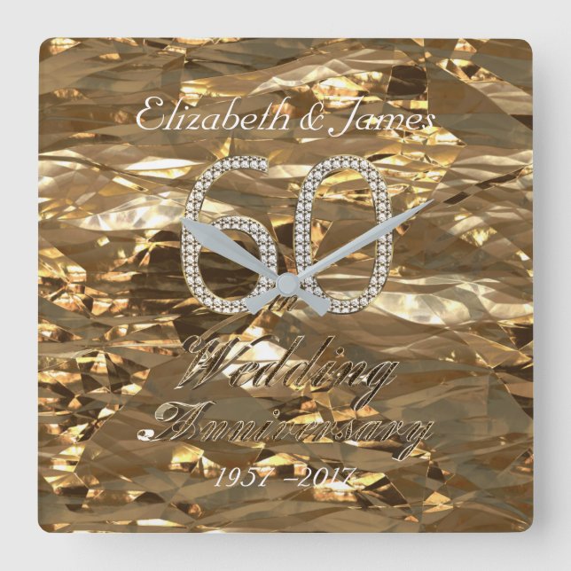 Relógio Quadrado 60th Pais do casamento de diamante do aniversário (Frente)