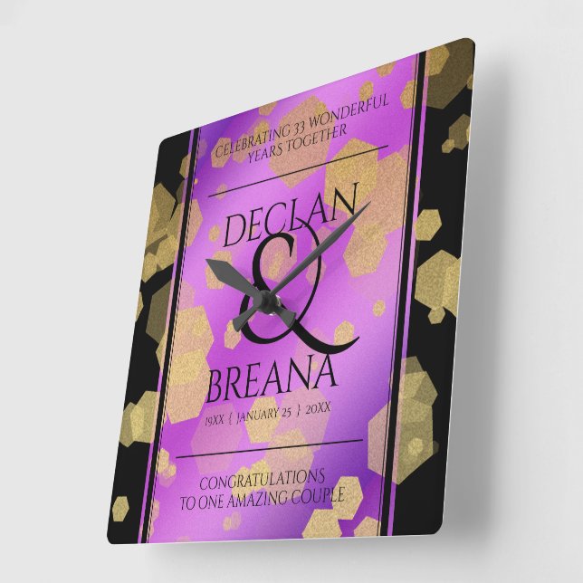 Relógio Quadrado 6 33º aniversário do casamento de 48º Ametist (Ângulo)