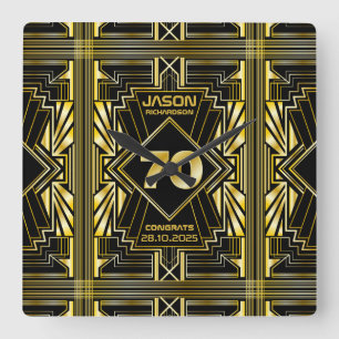 Relógio Quadrado 70 Aniversário Art Deco Dourado Excelente Negro G