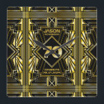Relógio Quadrado 70 Aniversário Art Deco Dourado Excelente Negro Ga<br><div class="desc">Celebre seu aniversário de marco em estilo com este design único ao estilo Art Deco, inspirado no Excelente Gatsby, com formas geométricas em ouro brilhante sobre fundo preto. Um elegante, elegante, neutro em termos de gênero parece perfeito para comemorar aquele aniversário especial com o gosto infuso de jazz dos anos...</div>
