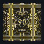 Relógio Quadrado 90 Birthday Art Deco Dourado Excelente Negro Gatsb<br><div class="desc">Comemore seu aniversário de marco em estilo com este design ao estilo exclusivo do Art Deco, inspirado no Excelente Gatsby, com formas geométricas em ouro brilhante sobre fundo preto. Uma elegante, elegante, neutra em termos de gênero parece perfeita para comemorar aquele aniversário especial com o gosto impregnada de jazz dos...</div>