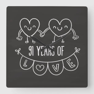 Relógio Quadrado 91ruas Aniversário Gift Chalk Hearts