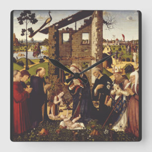 Relógio Quadrado A Adoração da Criança com Santos e Doadores