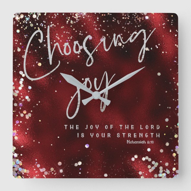 Relógio Quadrado A alegria do Senhor é a sua força KJV Verse (Frente)