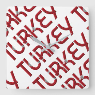 Relógio Quadrado A bandeira turca de Turquia colore a tipografia
