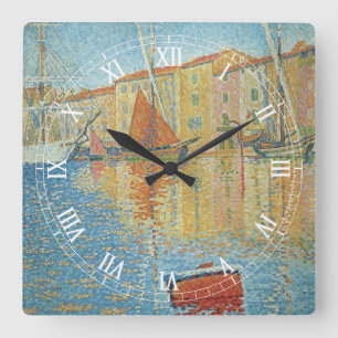 Relógio Quadrado A Boia Vermelha de Paul Signac, Pontilhismo Vintag
