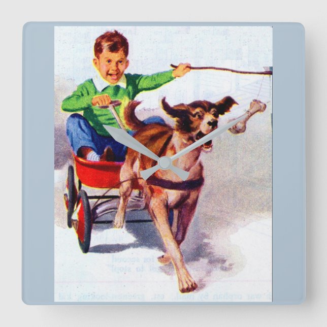 Relógio Quadrado A boy and his dog cart (Frente)