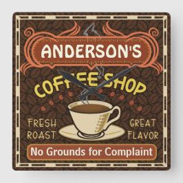 Relógio Quadrado A cafetaria com a caneca cria seus próprios