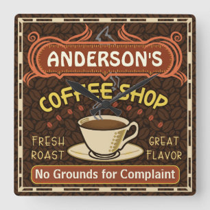 Relógio Quadrado A cafetaria com a caneca cria seus próprios