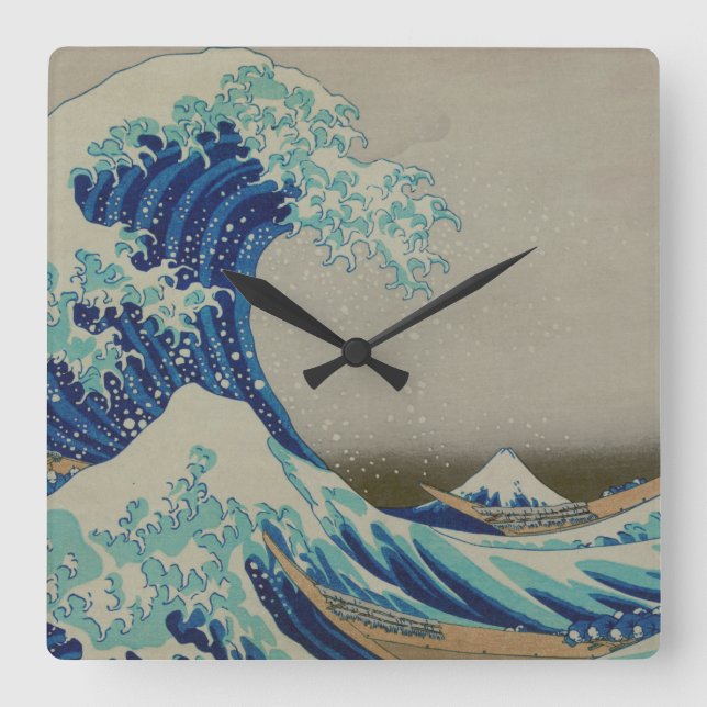 Relógio Quadrado A grande onda da arte de Woodblock do japonês de (Frente)