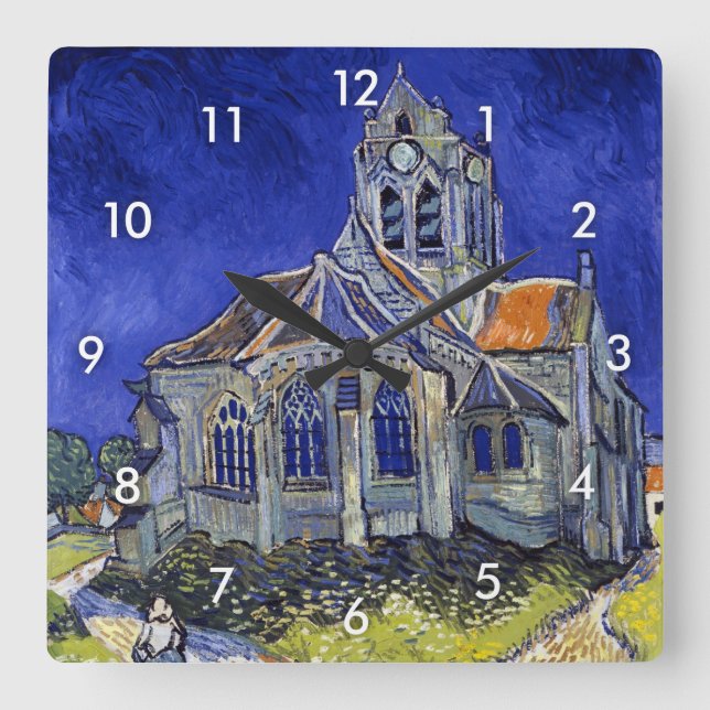 Relógio Quadrado A Igreja em Auvers, Van Gogh (Frente)