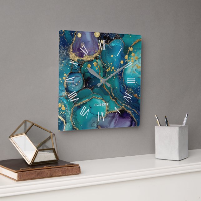 Relógio Quadrado A luxurious rose-gold marble background square wal (Escritório)