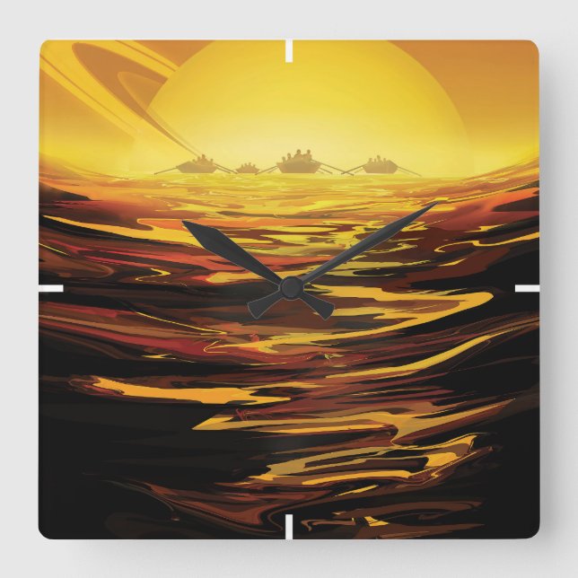 Relógio Quadrado A maior lua de Poster-Saturno do espaço retrô, Tit (Frente)