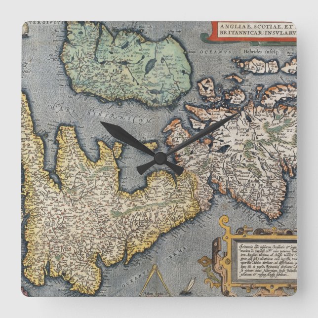 Relógio Quadrado A Map of Great Britain | 1587 (Frente)