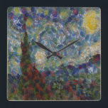 Relógio Quadrado A Noite Gourdy Starry Fine Art Spoof<br><div class="desc">A Spoof de Arte Bela Estrelada da Noite Gourdy é uma pintura acrílica depois de um famoso trabalho de arte de arte fina. A imagem icônica é feita de uma dissociação de frutas e vegetais. Arte de muro ideal e decoração para amantes de comidas vegetarianas, restaurantes vegetarianos. O trabalho de...</div>