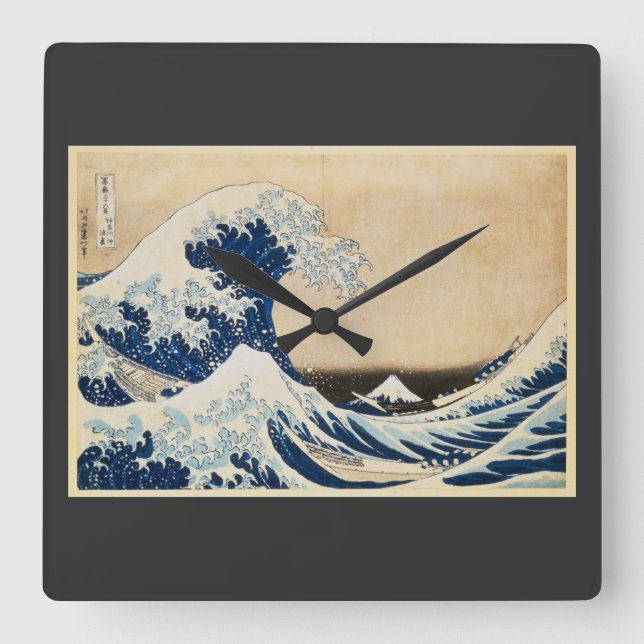 Relógio Quadrado A onda de Excelentes de Kanagawa por Hokusai (Frente)