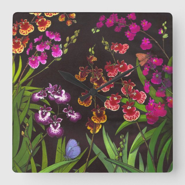 Relógio Quadrado A orquídea equitante de Tolumnia Oncidium floresce (Frente)