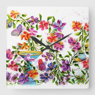 RELÓGIO QUADRADO A PATA DO CÃO IMPRIME O BANHO DO PÁSSARO