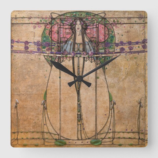 Relógio Quadrado A Rainha de maio por Margaret Macdonald Mackintosh (Frente)