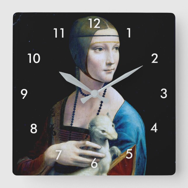 Relógio Quadrado A Senhora com um Ermine, Leonardo da Vinci (Frente)