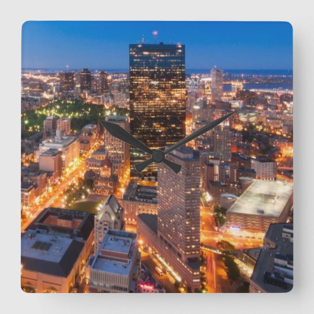 Relógio Quadrado A skyline de Boston no crepúsculo (Frente)
