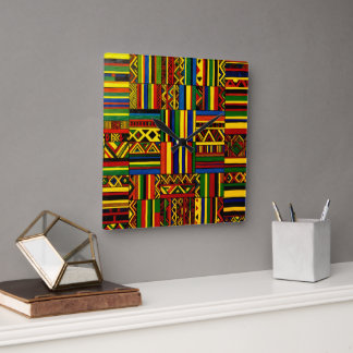 Relógio Quadrado A stylized interpretation of "Kente" print