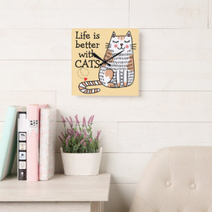 Relógio Quadrado A Vida é Melhor Com Gatos Doodle