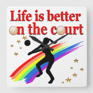 RELÓGIO QUADRADO A VIDA É MELHOR NO DESIGN DO TRIBUNAL VOLLEYBALL