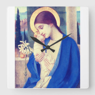 Relógio Quadrado A Virgem Maria e o Menino Jesus Graça Renascentist