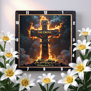 Relógio Quadrado A Vitória da Cruz Fé Filipenses 4:13 Versículo
