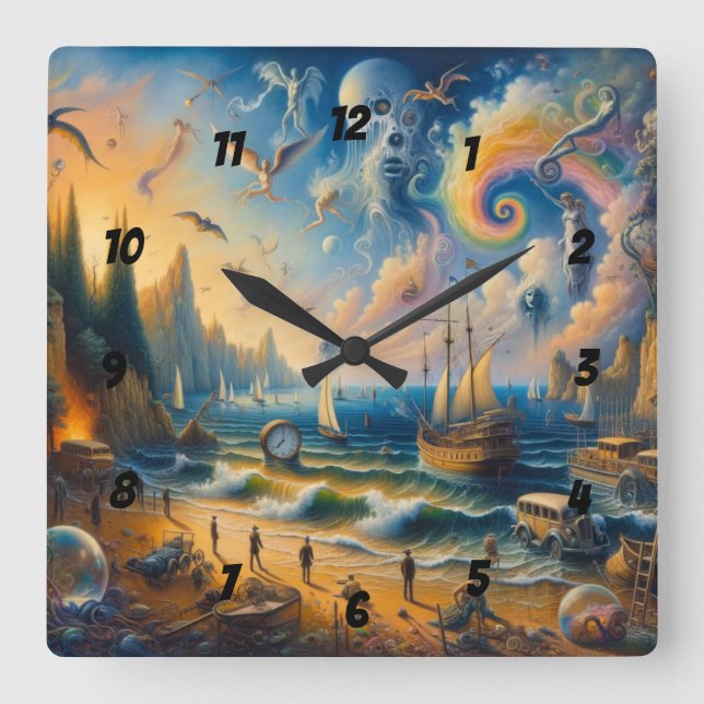Relógio Quadrado Abaixo pelo Mar: Uma paisagem do Sonho Costeiro Su (Frente)