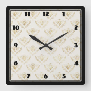 Relógio Quadrado Abelha ouro com Padrão Coroa