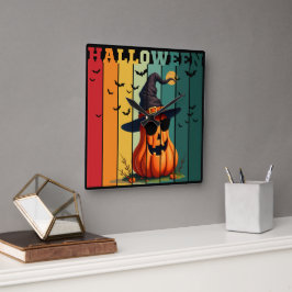Relógio Quadrado Abóbora engraçada fofa de Halloween vintage outono