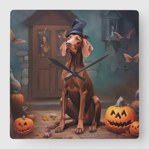 Relógio Quadrado Abóboras Vizsla de Halloween Assustadoras