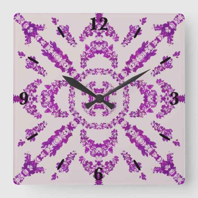 Relógio Quadrado Abstract Purple Orchid Flower Design Pattern Art (Frente)