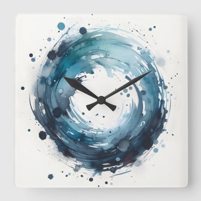 Relógio Quadrado abstract watercolor ring square wall clock (Frente)