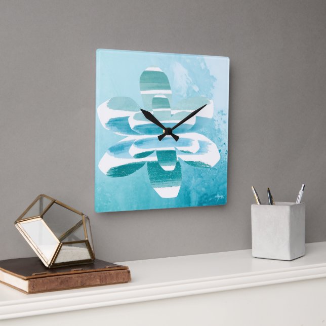 Relógio Quadrado Abstract Zen Wall Clock – Blue Minimal Modern Home (Escritório)
