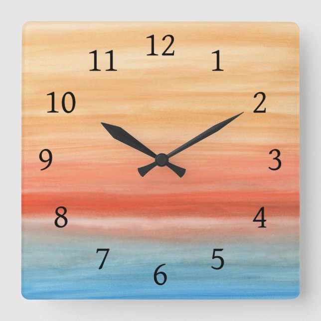 Relógio Quadrado Abstrato 44 Laranja Azul (Frente)