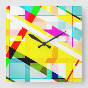 Relógio Quadrado Abstrato Art Colorvel Estilo dos anos 80