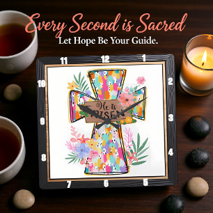 Relógio Quadrado Abstrato Brilhante Floral Ele Está Riscado