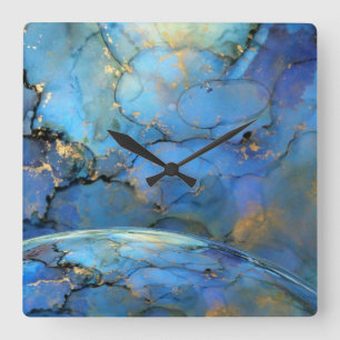 Relógio Quadrado abstrato cifi de ouro azul