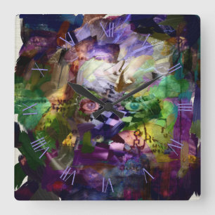 Relógio Quadrado Abstrato com símbolos