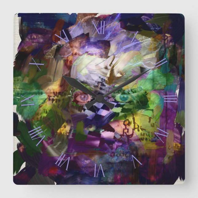 Relógio Quadrado Abstrato com símbolos (Frente)