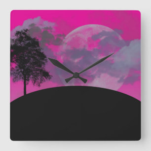 Relógio Quadrado Abstrato Crimson Moon Square Wall Clock