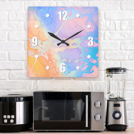 Relógio Quadrado Abstrato de água turquesa roxa-púrpura