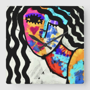 Relógio Quadrado Abstrato de Arte Colorida