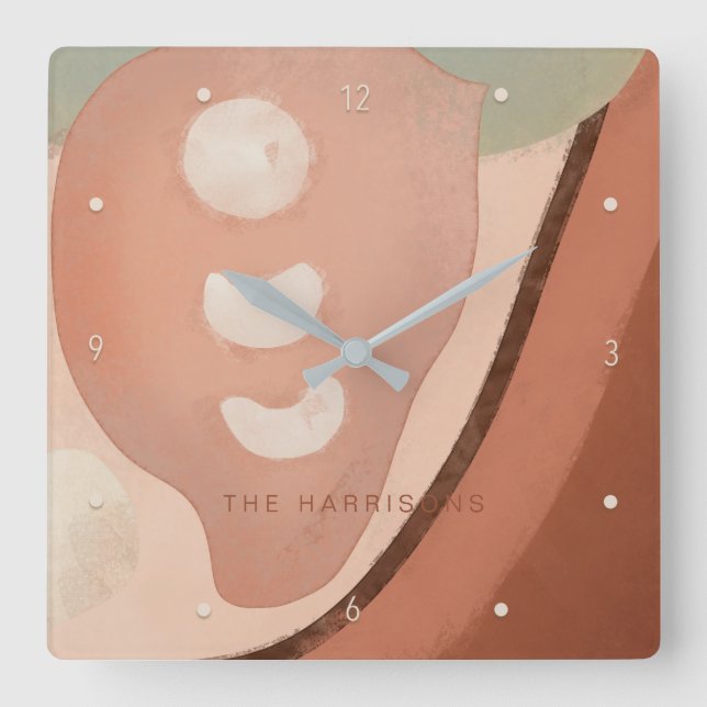 Relógio Quadrado Abstrato de Arte Moderna Nome da Família Retro 60  (Frente)