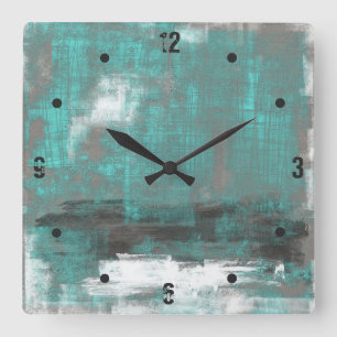Relógio Quadrado Abstrato de Cinza Preta Teal