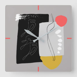 Relógio Quadrado Abstrato de Cinza preto, e cores